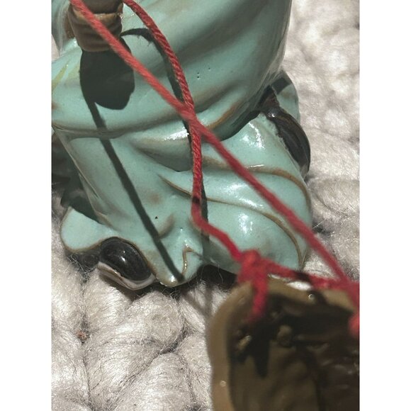 Vintage Shiwan Pottery Figurine Of Chinese Mudman Drinking Tea Light Green - Picture 4 of 6